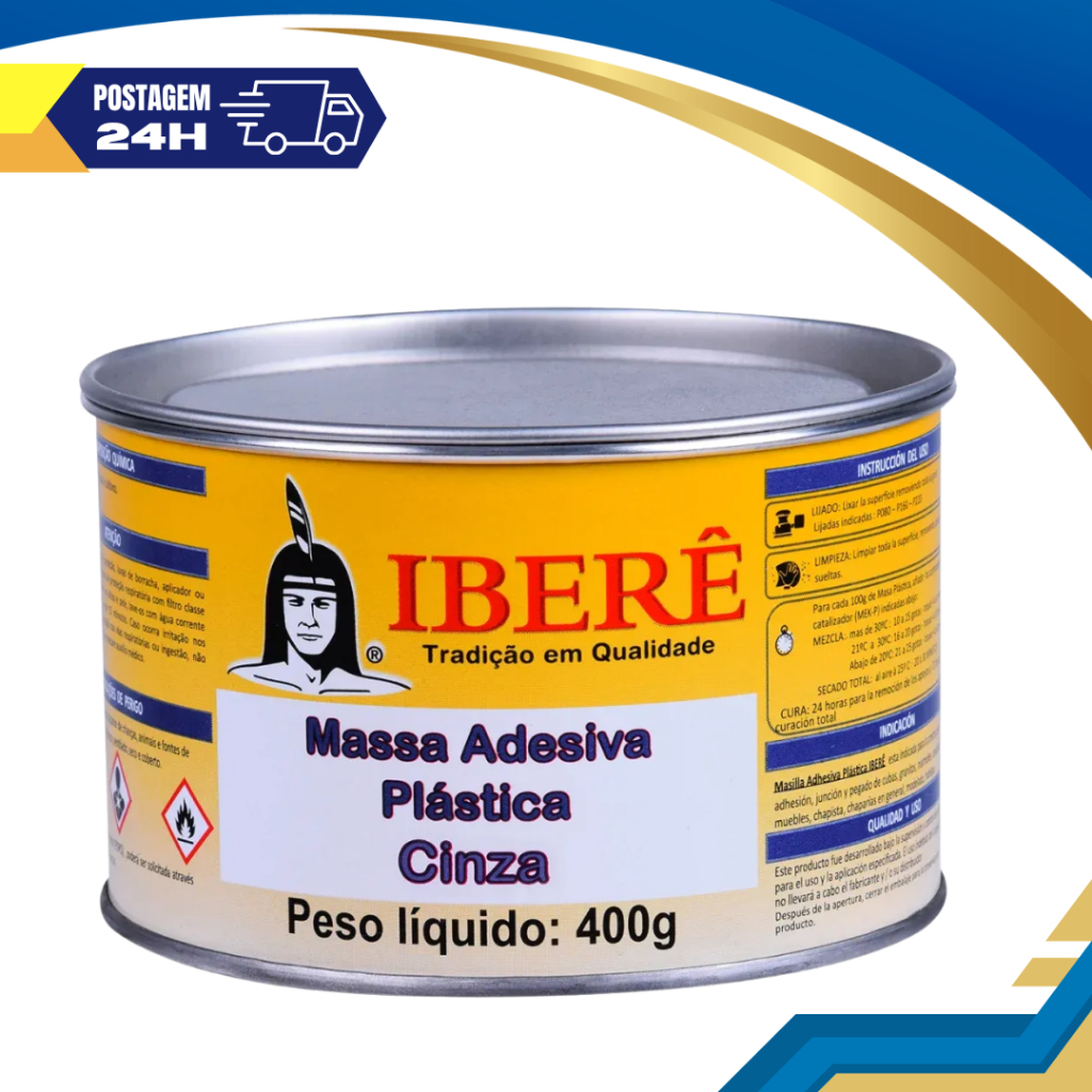 Massa Plastica Cinza Preto Branca Adesivo Plastico Carplast 400g.