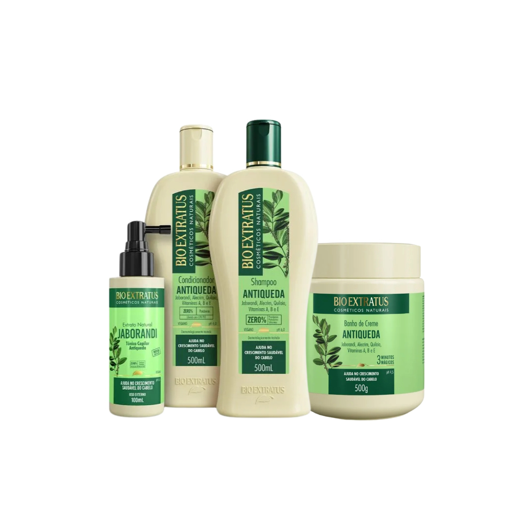 Kit Bio Extratus Antiqueda Jaborandi (500mL/g) Shampoo, Condicionador, Banho de Creme e Extrato