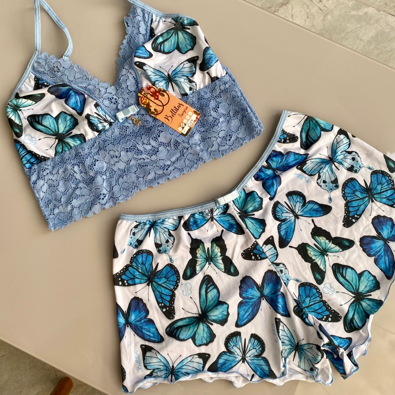 Pijama Feminino Short Doll Baby Doll Cropped Verão Lingerie Estampado