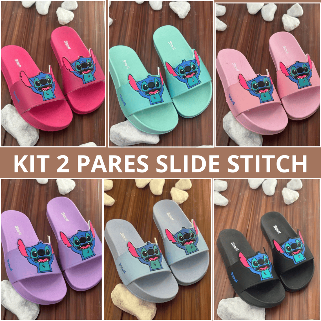 KIT 2 Sandália stitch slide leve confortável macio infantil e adulto original