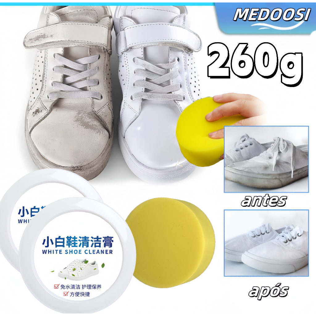 260g Limpador de Tênis Branco + Esponja /Sapatos Cuidados De Limpeza Creme Sujeira Branque...