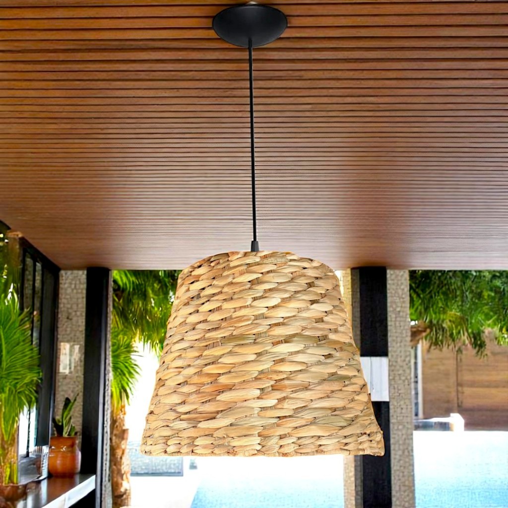 Pendente Lustre Luminária de Teto Boho Palha Decoração Rústico  30x25