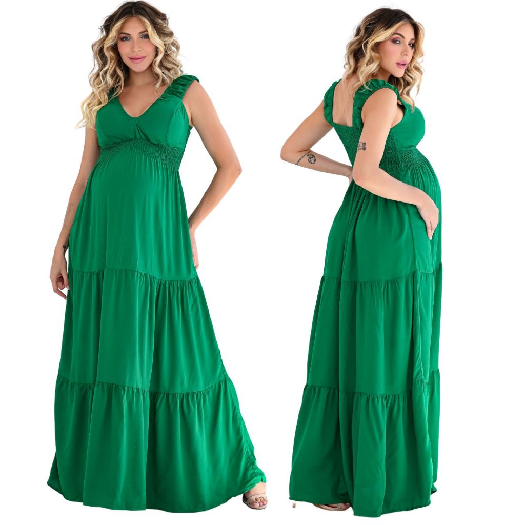Vestido Longo Elegante para Gestante Mãe com Conforto linha Premium Festa