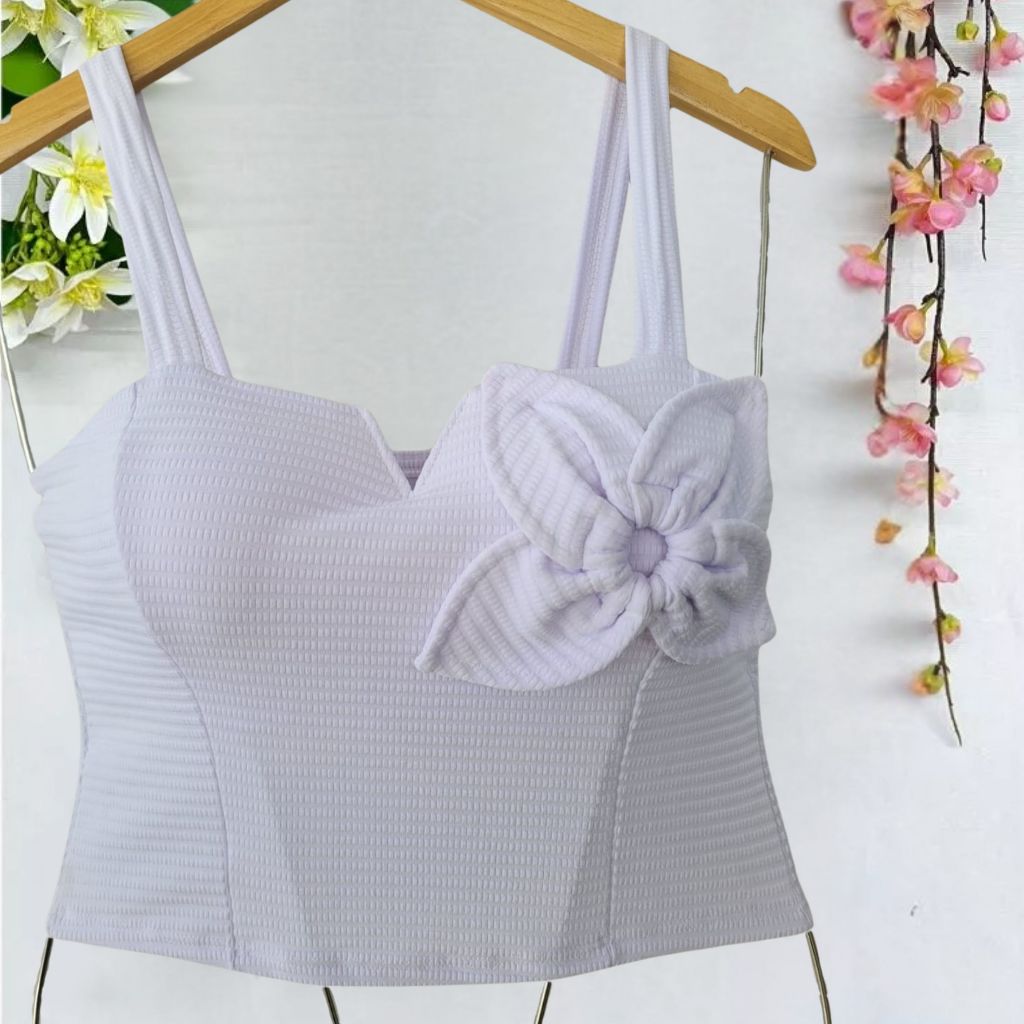 Cropped Feminino Com Alças Duplas Com Detalhe Flor Com Bojo Estiloso em Oferta na Shopee