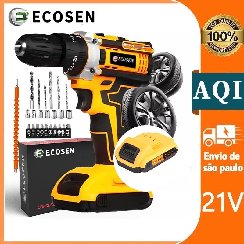 furadeira parafusadeira  a bateria 21v com Duas baterias recarregáveis 6500 mah