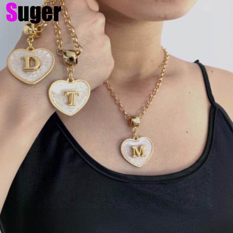 Feminino colares de ouro presente Colar Coração Com Pingente Letra Inicial do Nome Super Tendência