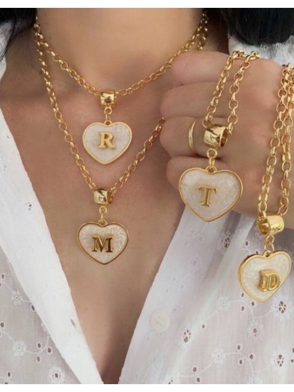 Feminino colares de ouro presente Colar Coração Com Pingente Letra Inicial do Nome Super Tendência