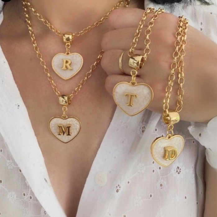 Feminino colares de ouro presente Colar Coração Com Pingente Letra Inicial do Nome Super Tendência em Oferta na Shopee