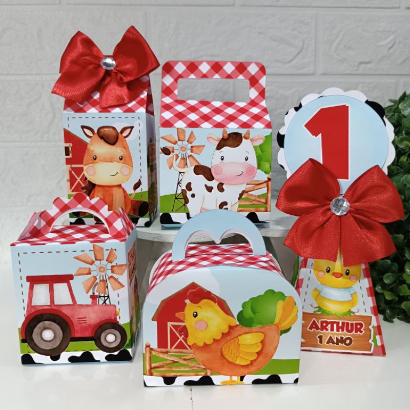 kit caixas personalizadas fazendinha vermelha/ lembrancinhas/ festa/ caixinhas/decoração/mesversario