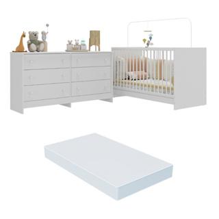 Berço 3 em 1 com Colchão Incluso e Cômoda Framboesa Multimóveis MP4296 em Oferta na Shopee