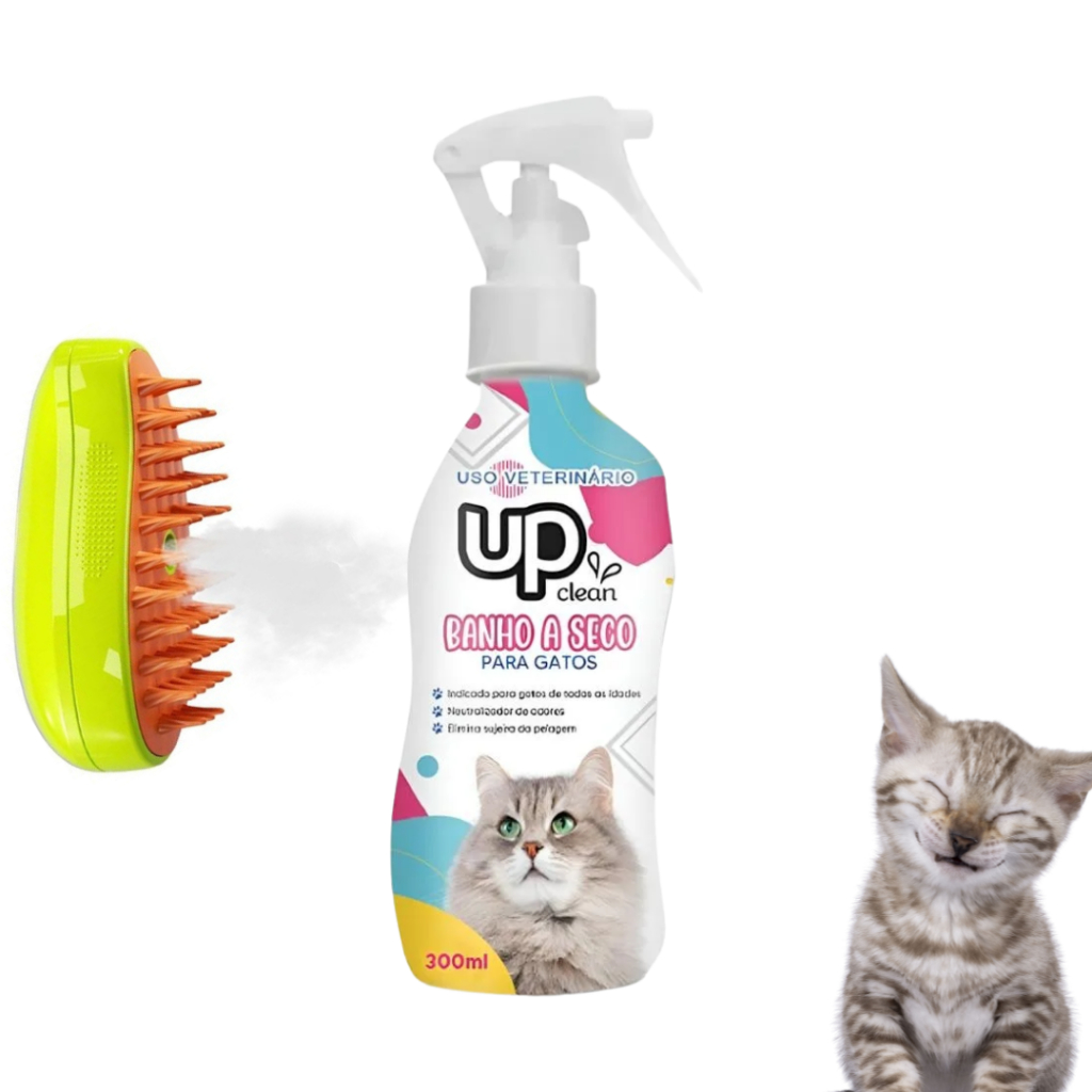 Kit Premium Up Clean Banho a Seco 300ml Para Gatos Com Escova Vaporizada Exclusiva Para Seu Pet em Oferta na Shopee