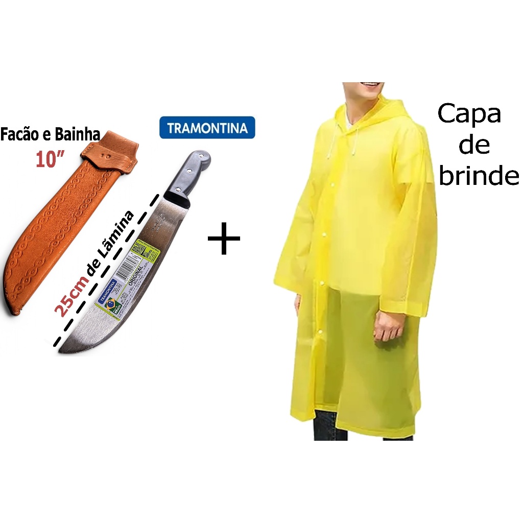 Kit facão Tramontina 10" polegadas  mato galho cana + bainha couro + capa de brinde