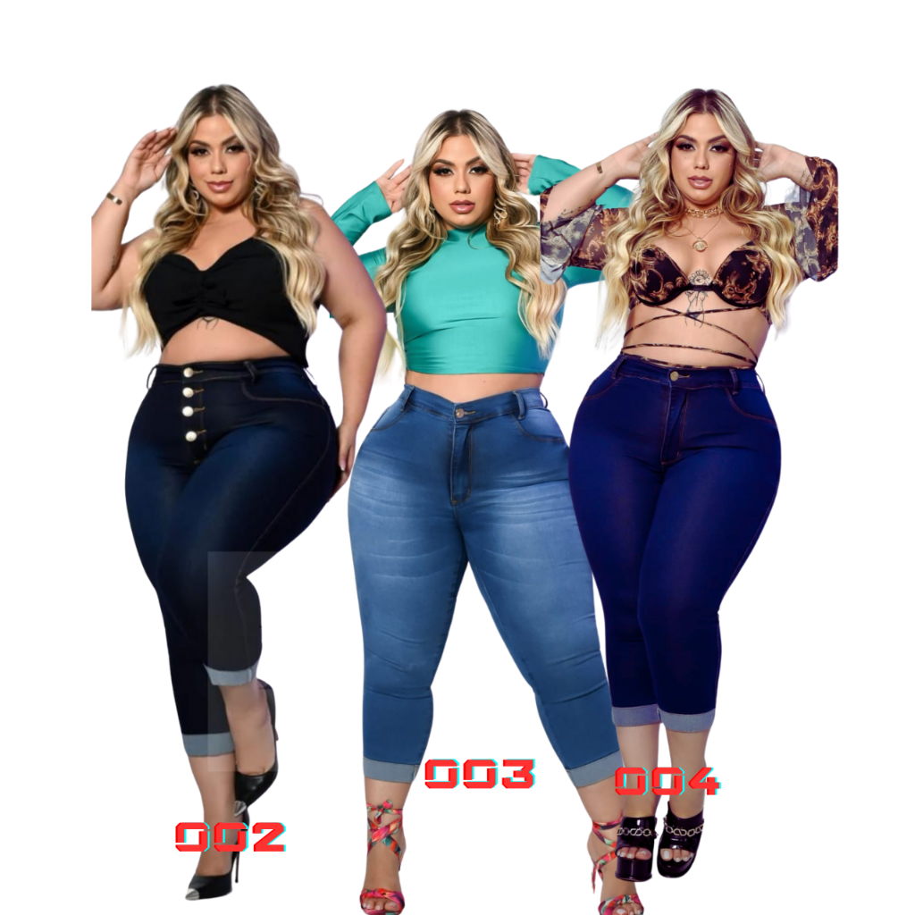 Kit 3 Calças Capri Jeans Feminina Plus Size Curve Premium