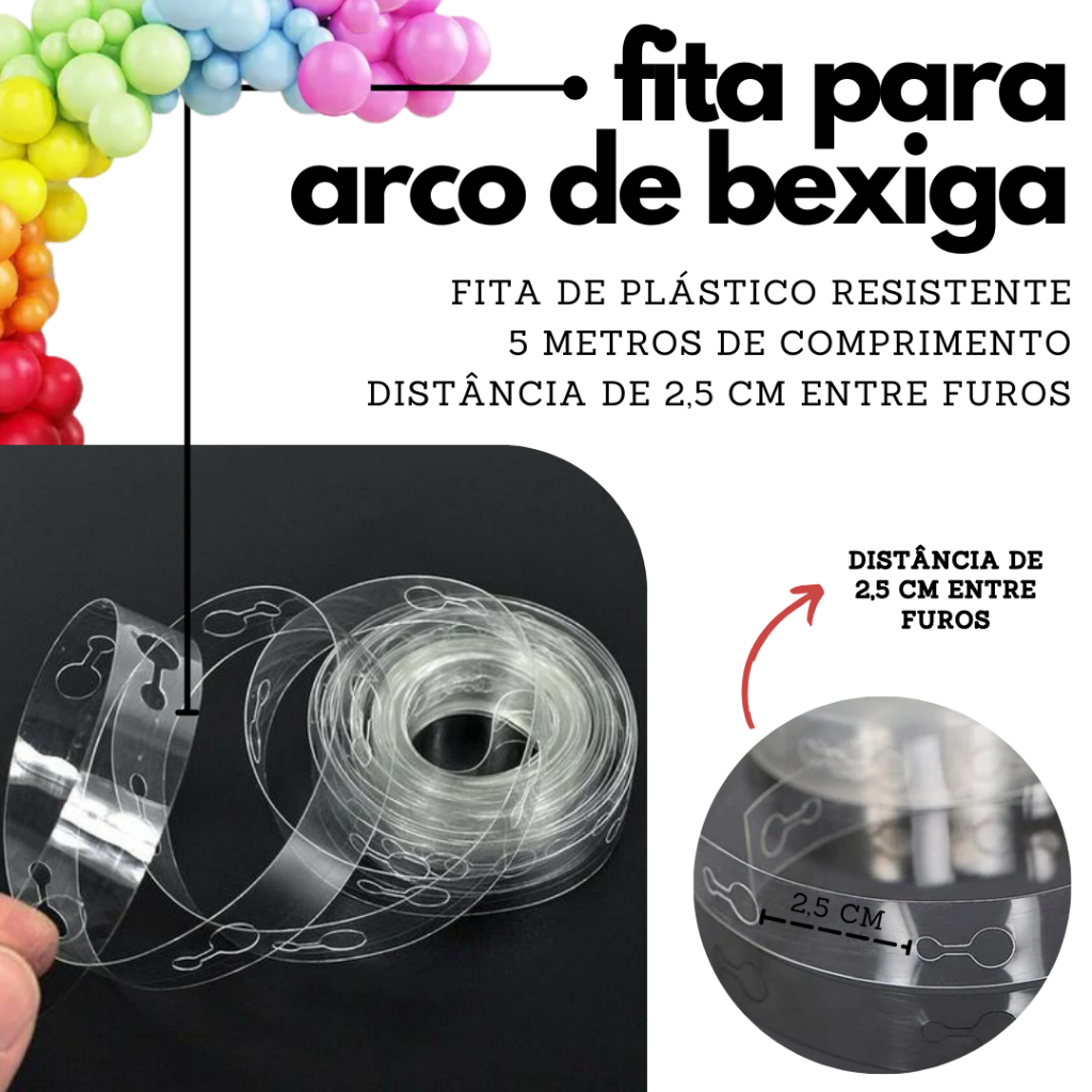 Kit Arco de Bexiga N6 Rosa e Branco + Fita 5m Para Montagem de arco decorativo aniversário — imagem 2 de 2