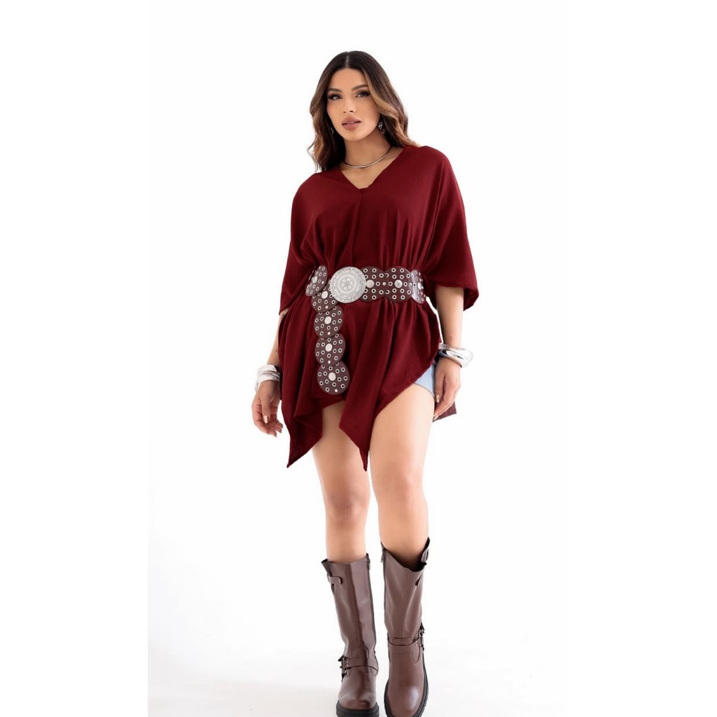 Blusa Capa  Feminina EstilosaTendência Boho chicAssimétrica Multiformas de Uso bata Capa