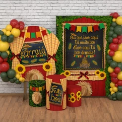 Capas e Painéis de Festa Junina Decoração São João Arraiá Girassol Sublimada Veste Fácil