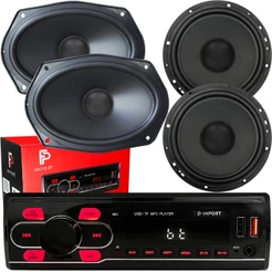 Kit Automotivo Radio Usb Bluetooth Falante 6 + 6x9 Som Carro 4 Ohms Preto Kit facil