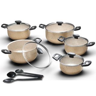 Jogo de Caçarolas 5 Peças Antiaderente Grandes Kit Tampa de Vidro de Panelas Conjunto Completo em Oferta na Shopee