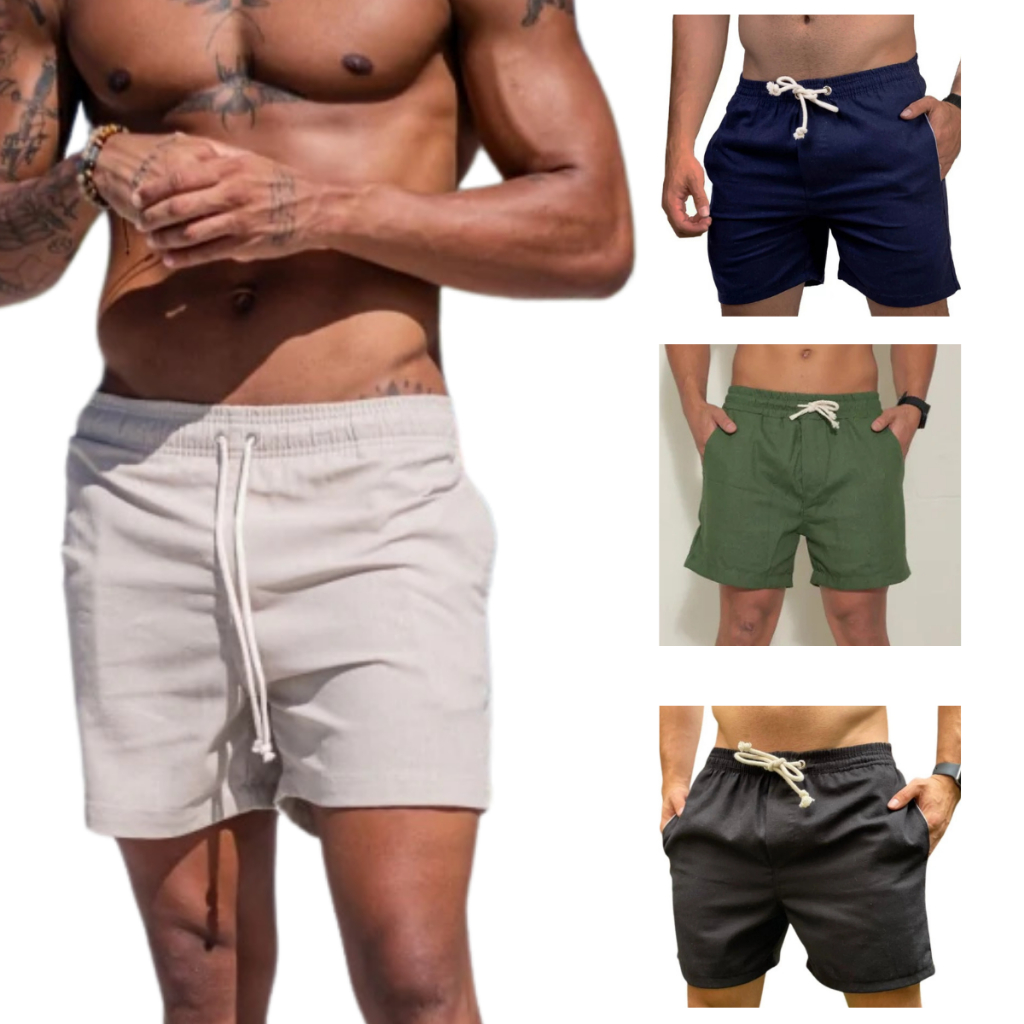 Short De Linho Masculino Básico Mauricinho Premium Lavado De Alta Qualidade Short Linho em Oferta na Shopee