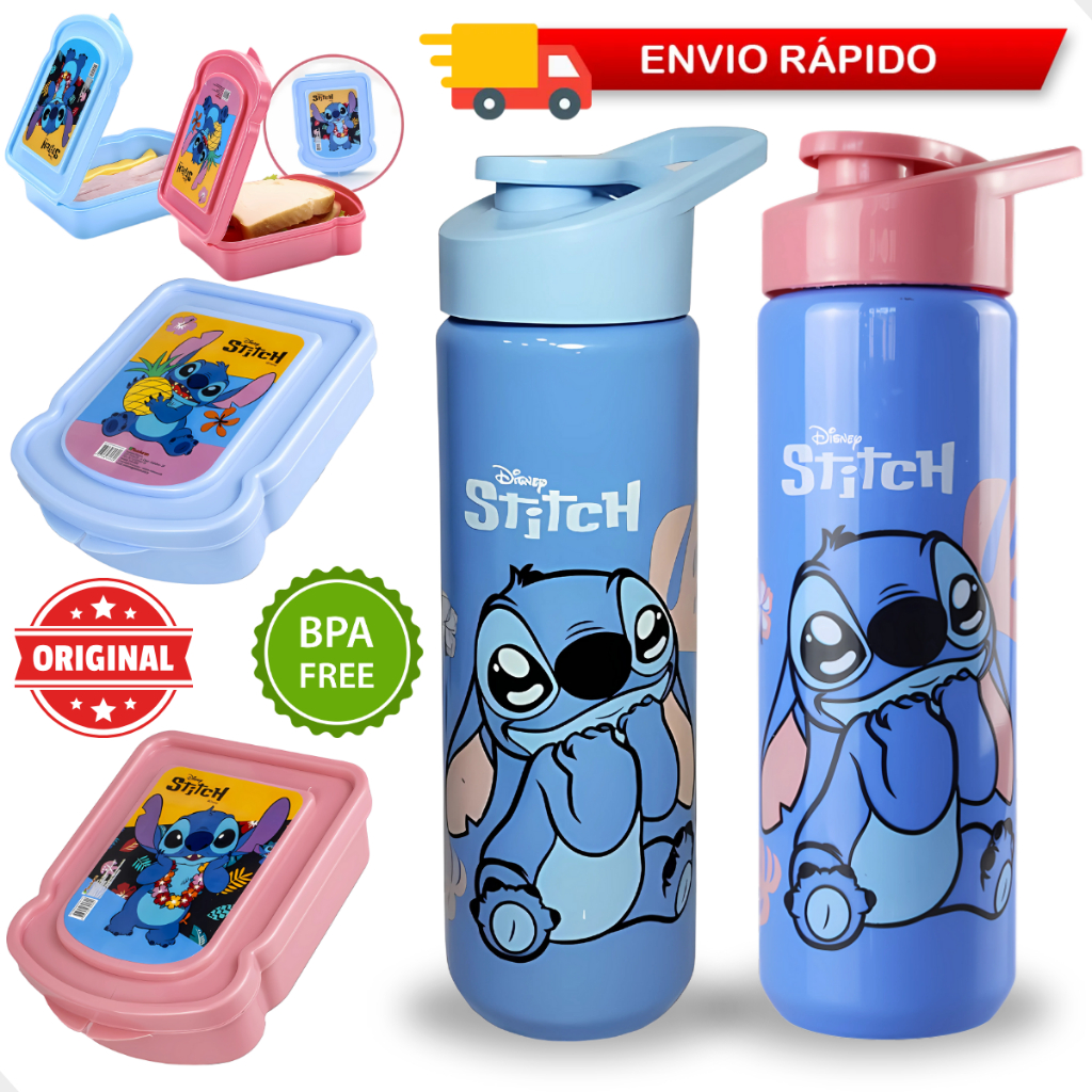 Kit Garrafa Squeeze Stitch Garrafinha Água 700 Ml E Sanduicheira Passeio Escolar Infantil ...
