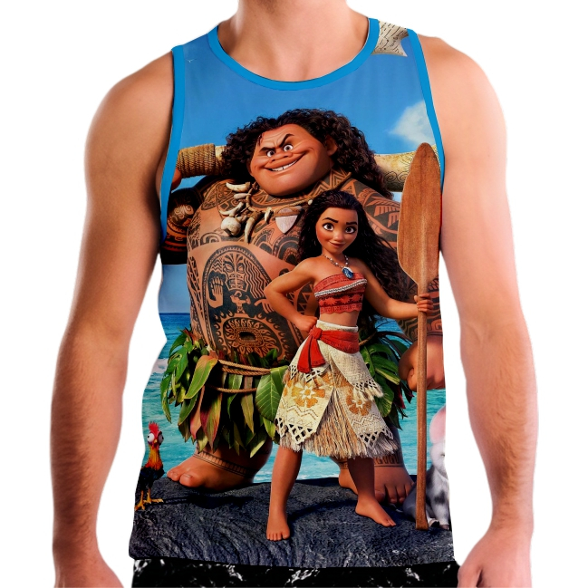 Camiseta Regata Moana Estampa total Gola redonda Manga curta em Oferta na Shopee