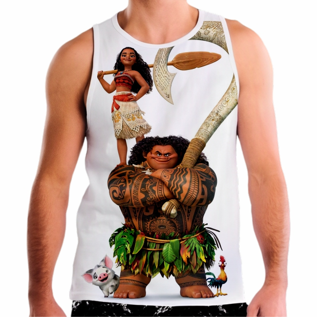 Camiseta Regata Moana Estampa total Gola redonda Manga curta
