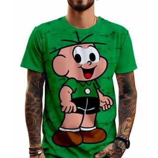 Camiseta Cebolinha Poliéster Estampa total Manga curta em Oferta na Shopee