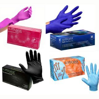 Luvas de Nitrilo de procedimentos Descartáveis Supermax Antiderrapantes PP P M G Azul Rosa Preta