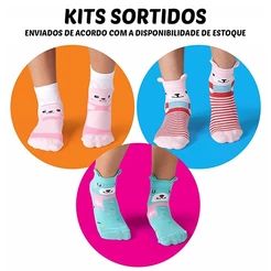 Kit Meias Meninas 3D Colorida Criança Conjunto