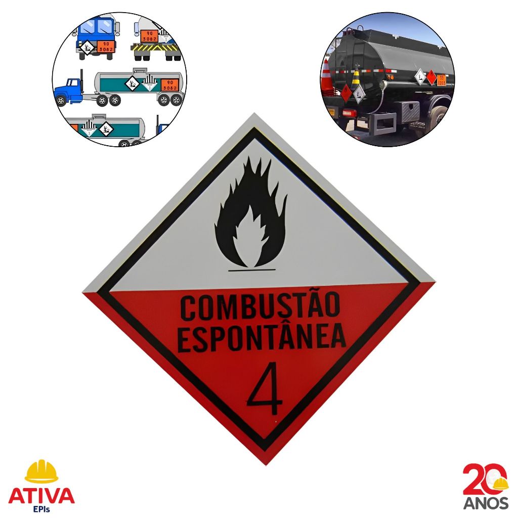 Placa de Sinalização 30x30cm Simbologia Segurança ONU Combustao Espontanea 4