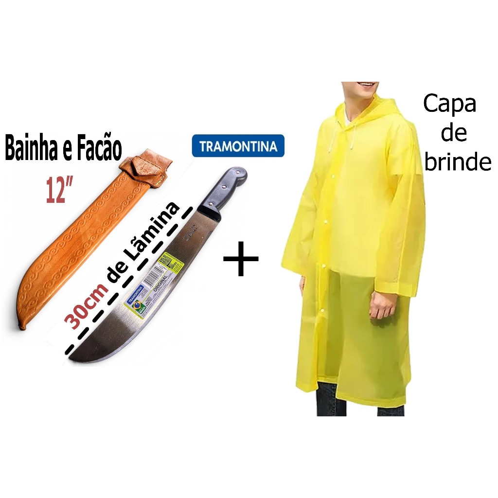 Facão Mato 12 Polegadas Tramontina Aço Carbono + Bainha em couro legítimo + capa de brinde