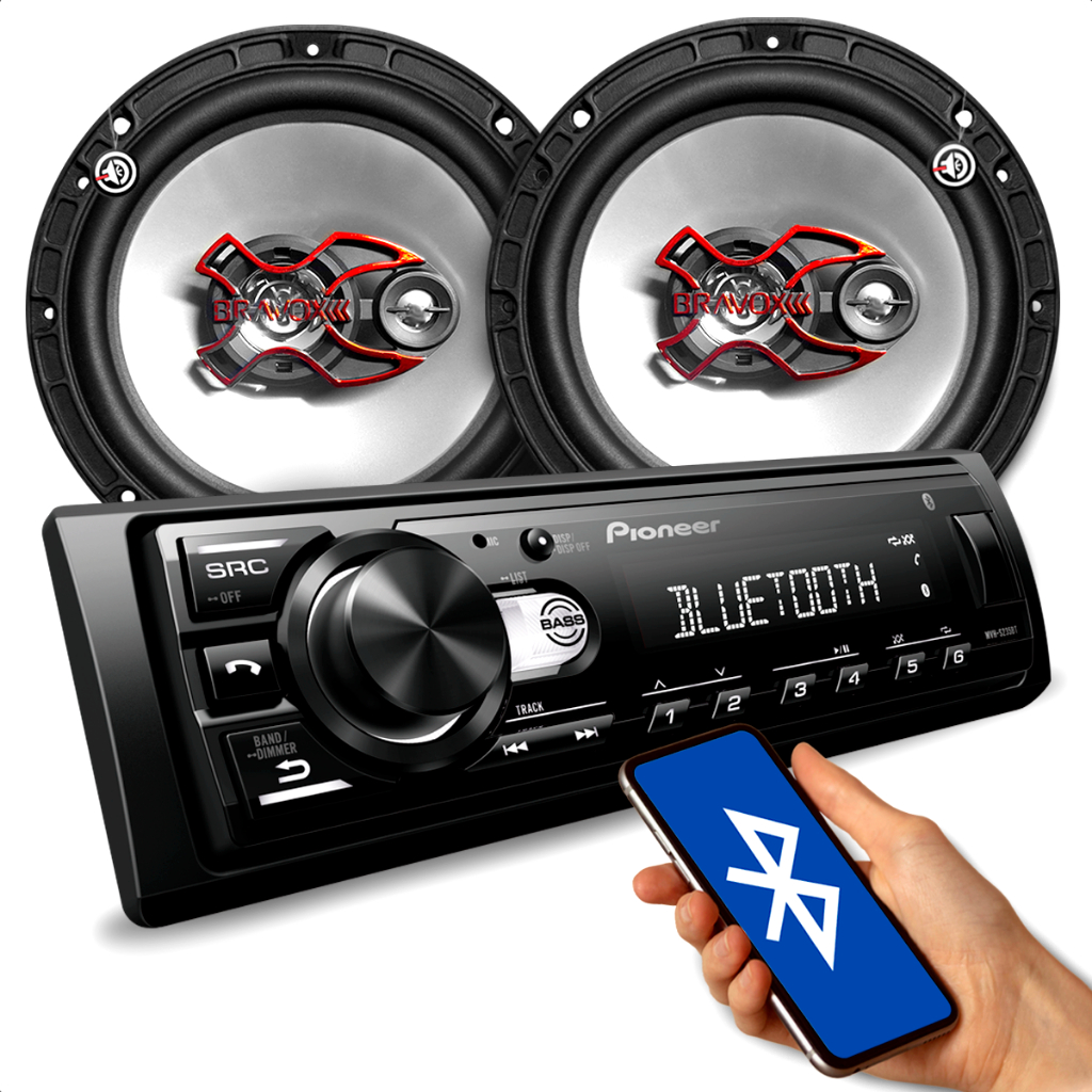combo automotivo Radio Pionner S235BT Bluetooth + Par de alto falantes Bravox B3X60X 6 polegadas