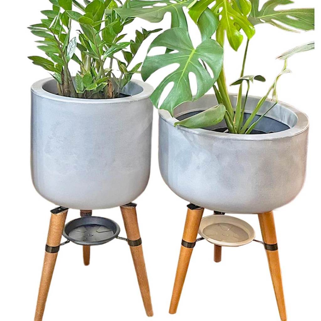 Kit 2 Vasos Para Planta e Decoração com Tripé de Madeira