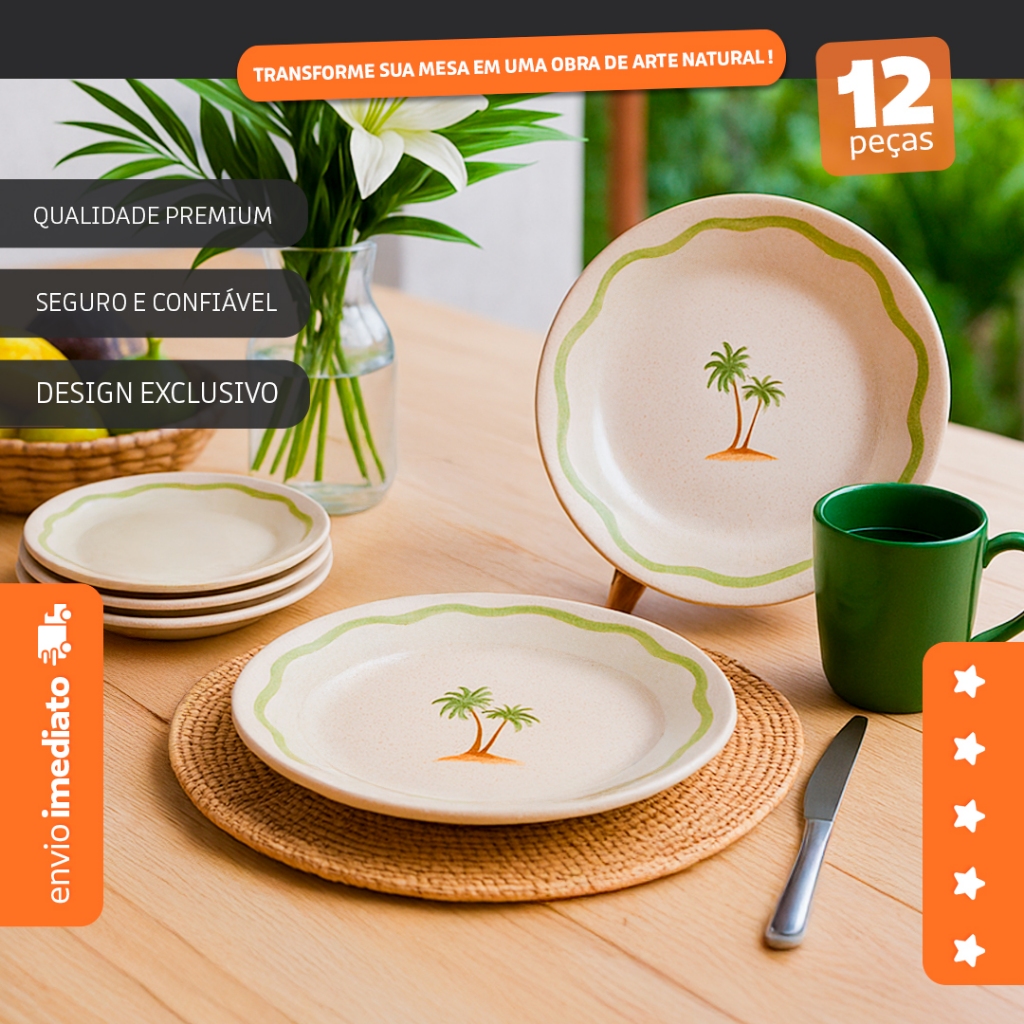 Aparelho De Jantar Conjunto 12pçs Brisa Cerâmica- Bhz Store