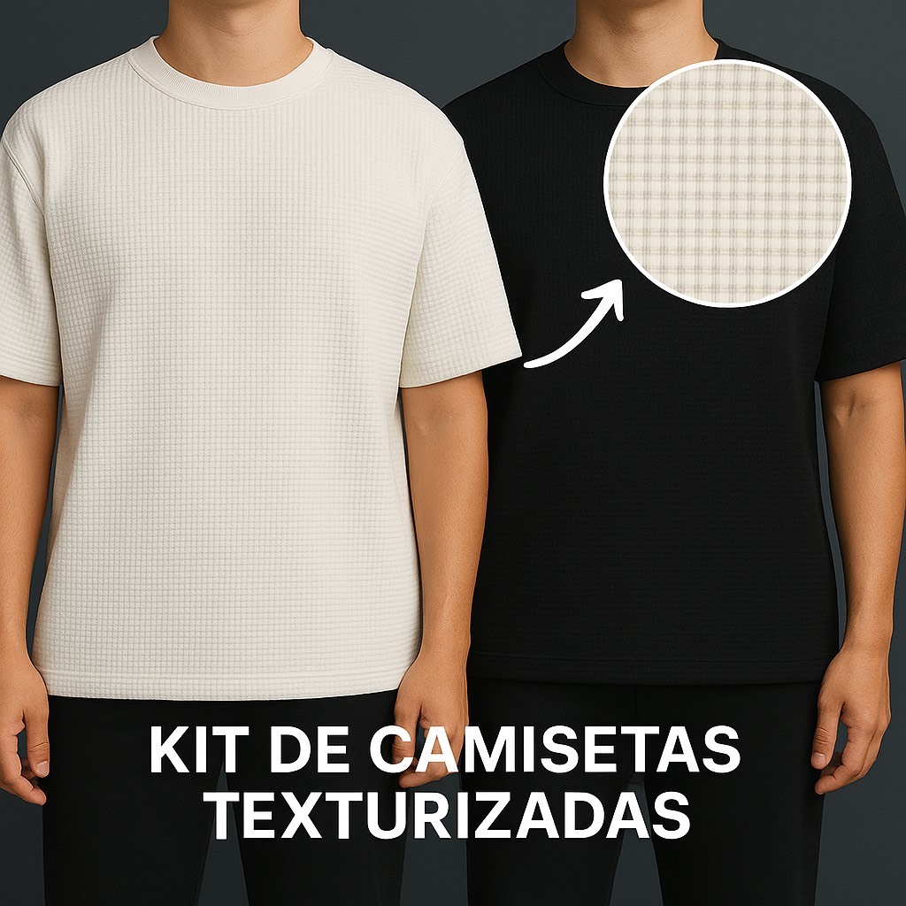 Kit 2 Camisetas Texturizada Oversized camisa Premium Off white - Preta Textura Modelo de luxo Artistas Tricot