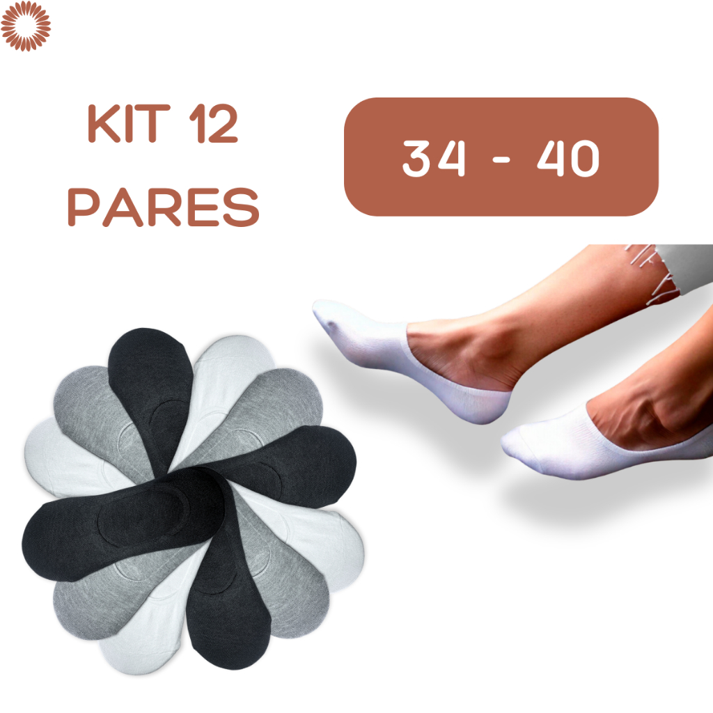Kit Até 12 Pares Meia Feminina Sapatilha Invisível Confortavel E Respiravel