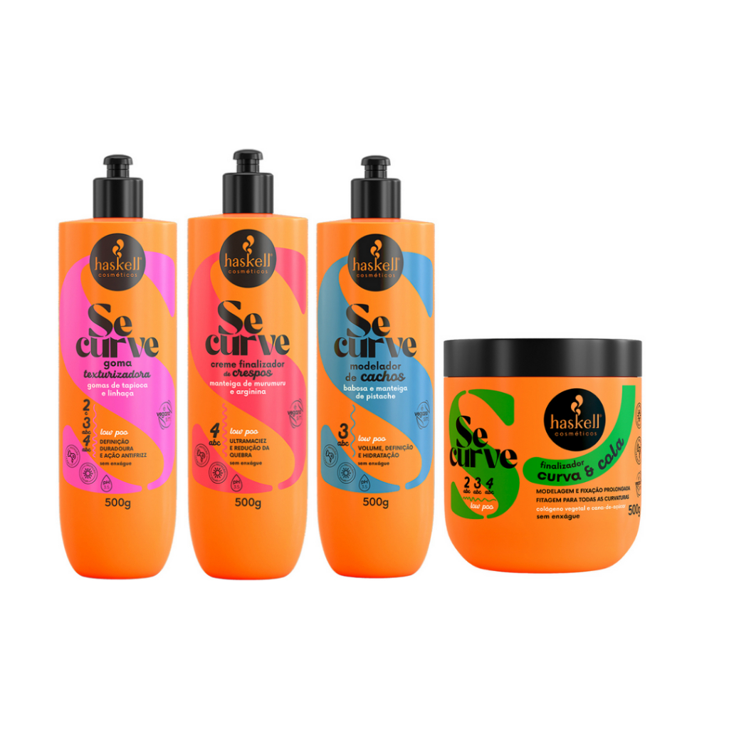 Goma Texturizadora, Modelador de Cachos, Finalizador Crespo e Curva&Cola Se Curve 4 Finalizadores Kit Haskell