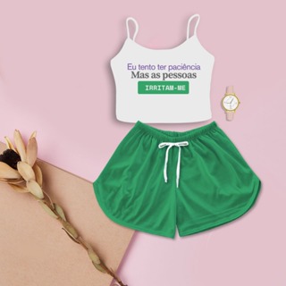 Kit Feminino Cropped Irritam-me Shorts Cor Sortida Aleatória em Oferta na Shopee