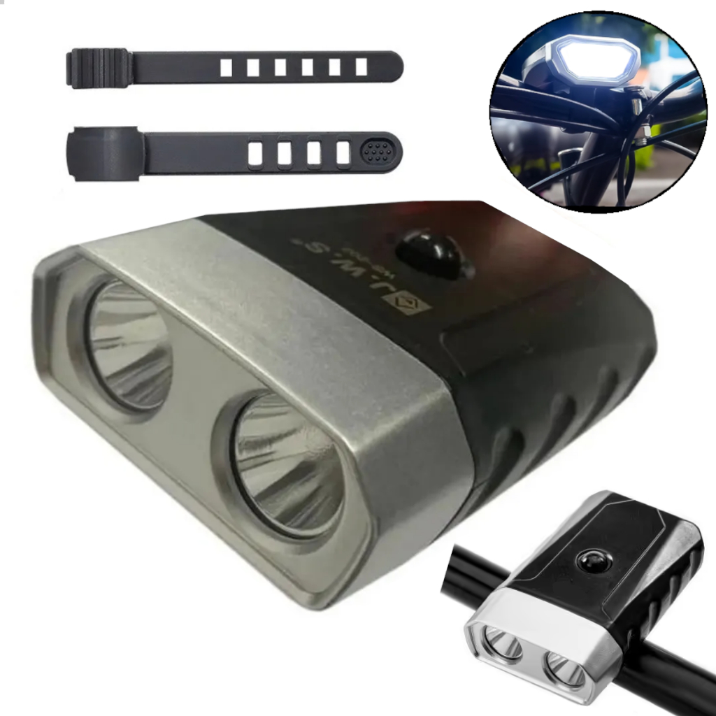 Farolete Lanterna Dianteira Duplo LED 300 Lumens Para Bike Bicicleta Pilha 1,5v Alta Iluminação Jws