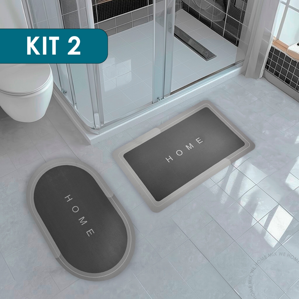 Kit 2 Tapete De Banheiro Antiderrapante Secagem Rápida Absorvente