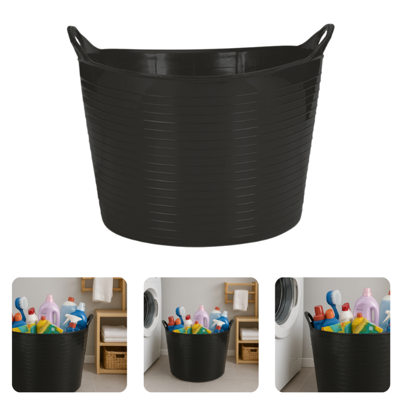 Cesto Organizador 42 Litros Preto Multiuso Flexível C/ Alças Preto Brinquedos Roupas Limpeza