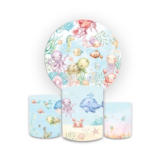 Kit Painel Redondo Sublimado Aniversario + Tres Capas De Cilindro Festa Tema fundo do mar aquarela em Oferta na Shopee