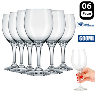 Kit 6 Taças de Vinho Nadir Imperatriz 600ml Vidro Degustação Taça Tinto Branco Água Cálice Bar