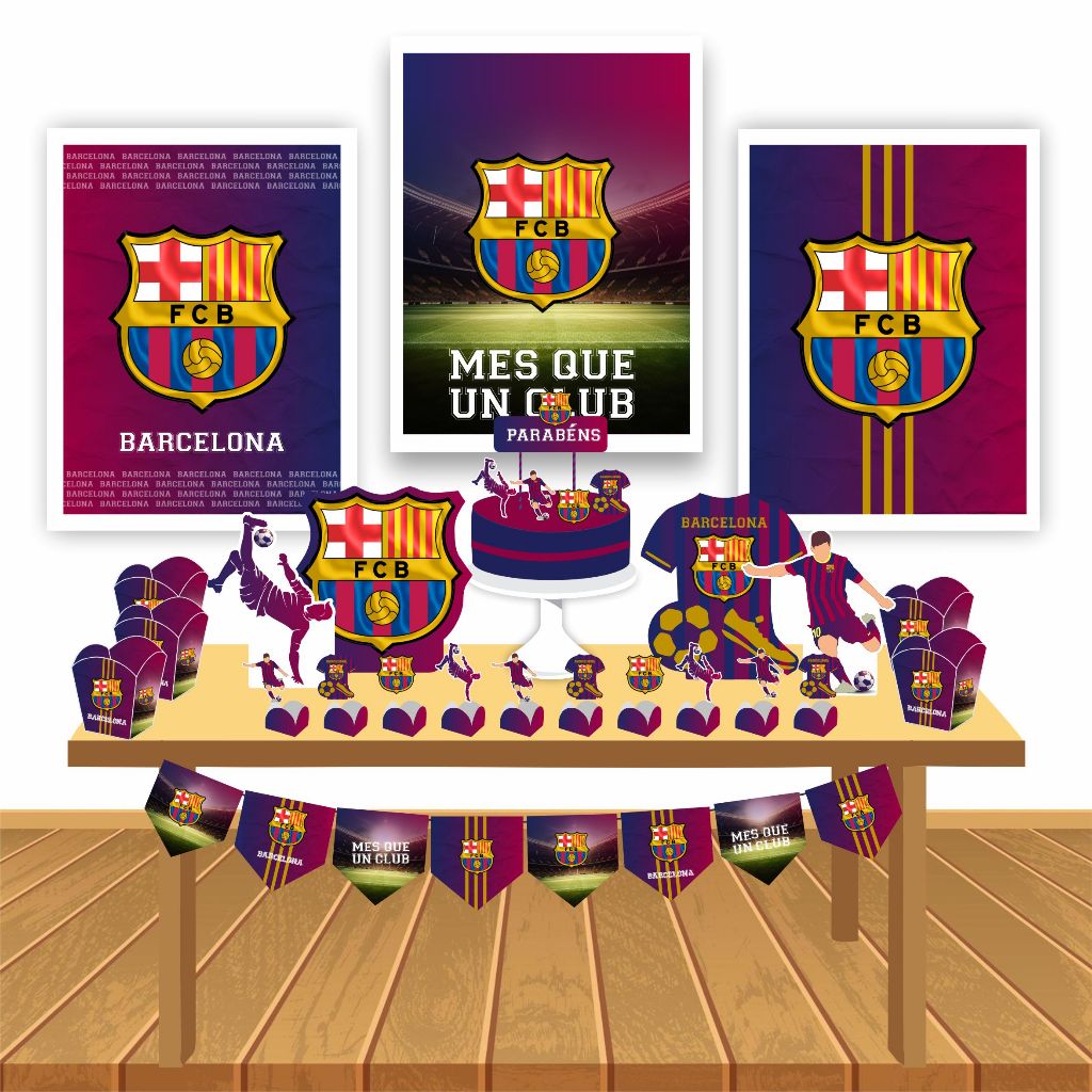 Kit Festa Barcelona Futebol Bola Infantil Decoração Aniversário Só um Bolinho em Casa