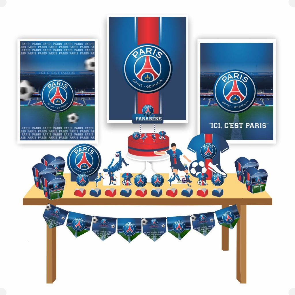 Kit Festa PSG Paris Saint Germain Futebol Bola Infantil Decoração Aniversário Só um Bolinho em Casa