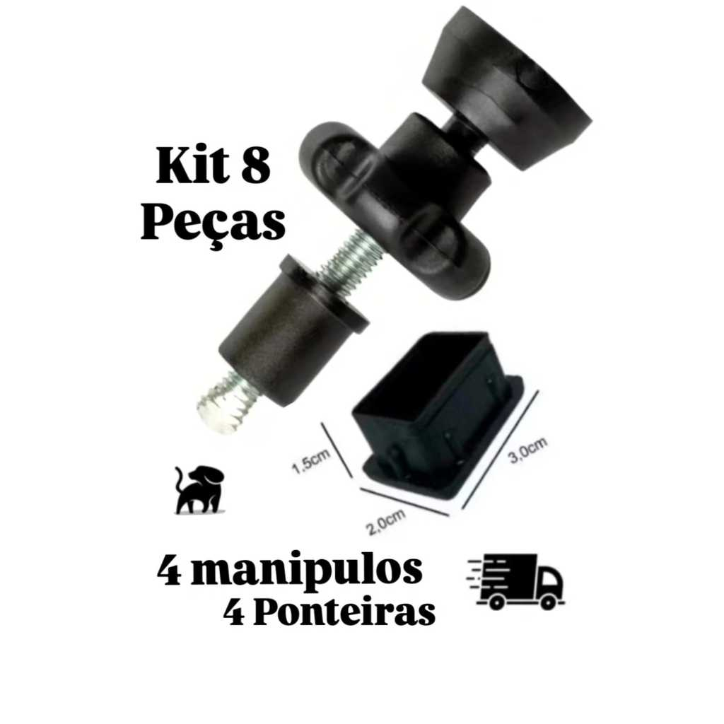 Kit Manípulo e Ponteira 8 peças Para Portão Pet e Proteção .