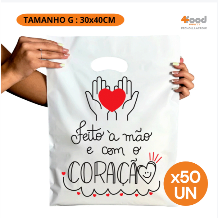 50 Sacolas Plásticas Boca De Palhaço Para Loja Tam G 30X40  - Feito a Mão com o Coração