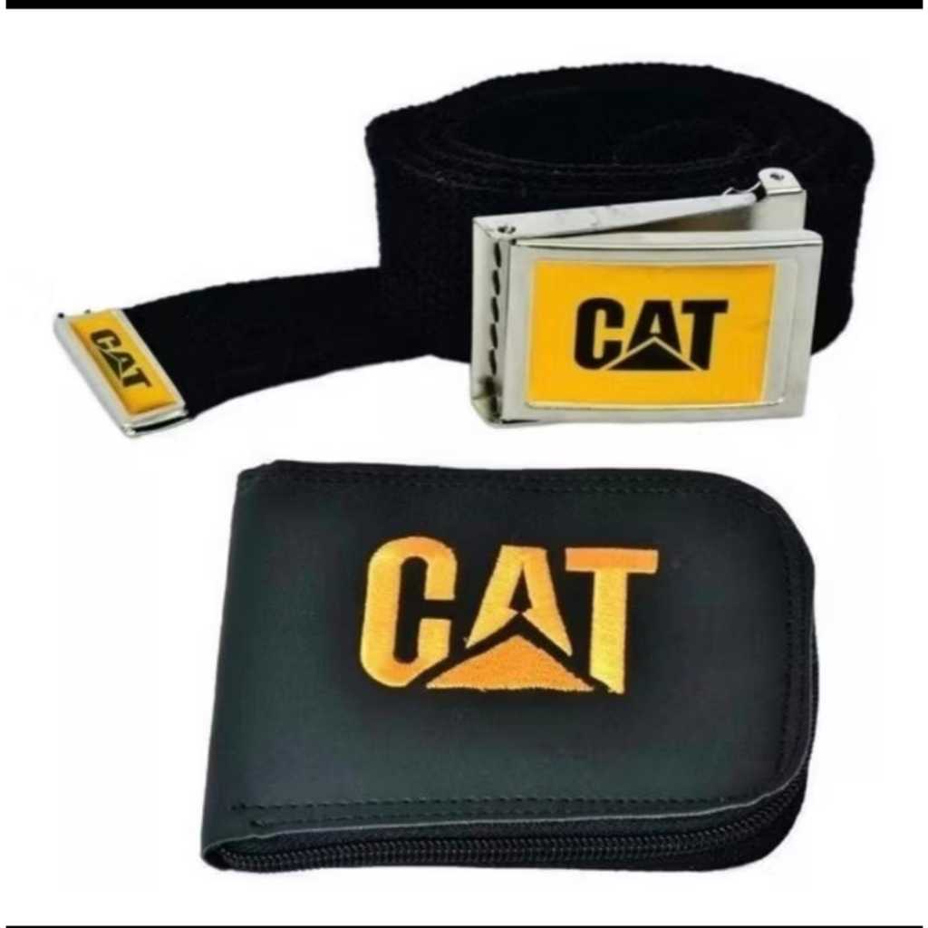 Kit carteira + cinto CAT preto e amarelo em Oferta na Shopee