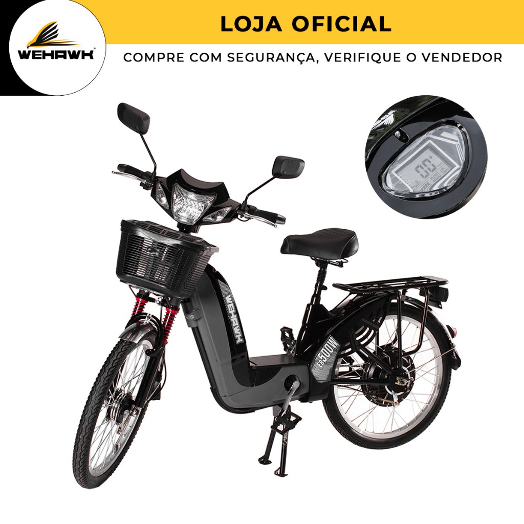 Bicicleta Scooter Elétrica 500W Pedal Assistido 32km/h WeHawk EB 500W em Oferta na Shopee