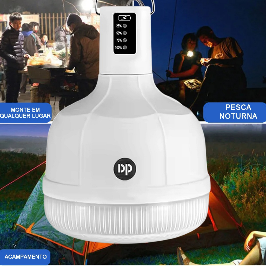Lâmpada Led Bulbo Recarregável 38w A Bateria Emergencia Camping Pesca Barraca Acampamento